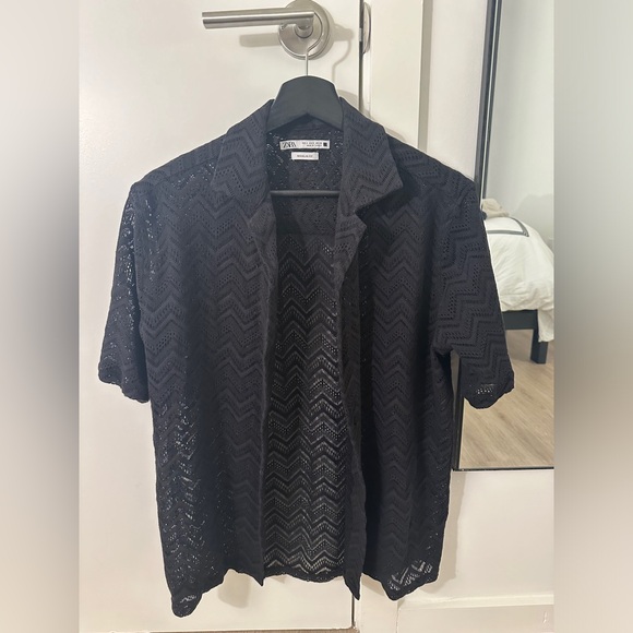 Zara men’s small black button down short sleeved shirt - Picture 1 of 3